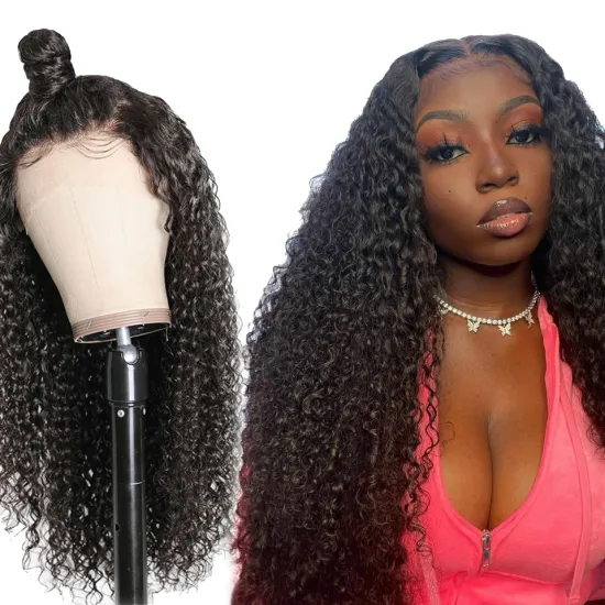 30 Inch Kinky Curly Wigs Lace Front 13X6 Human Hair Deep Curly Human Hair Wigs Full Lace Human Hair Wig with Bangs Loose