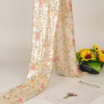 New Women's Dress Fabric: Stretch Mesh Lace with Embroidery and Sequins