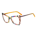 Cat Eye Patchwork Lamination Acetate Glasses Multicolor Patchwork Lamination Acetate Glasses Factory