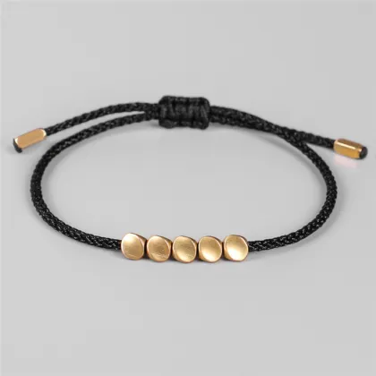 Handmade Tibetan Buddhist Irregular Copper Beads Red Black Rope Bracelet