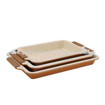 3pcs Marble Ceramic Coated Roasting Pan Set