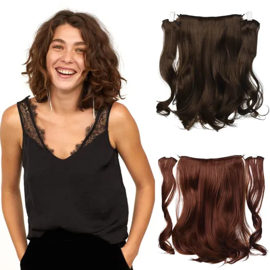 Silky Women 18Inch Blonde Brown Soft Wavy 9 Clips Piece Invisible Wire Three Hairpieces Fish Line Synthetic Hair Extensions
