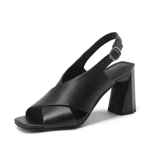 Fish Mouth Open Toe Chunky Heel Sandals