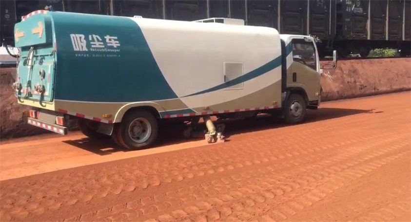 road sweep truck works in construction site