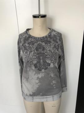 Round neck lace embroidery and tie-dye long sleeves