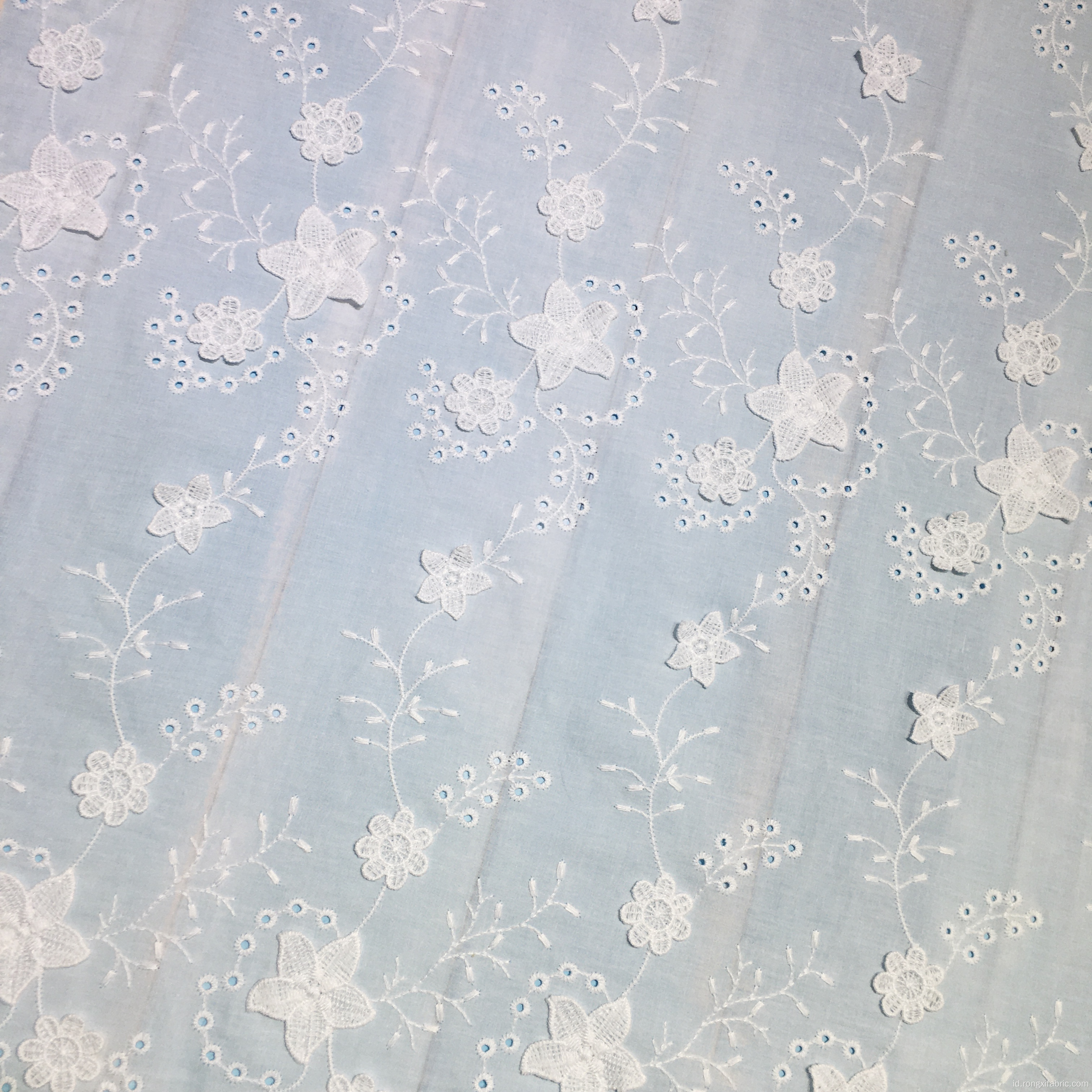 beige katun bordir putih 3d renda kain trim