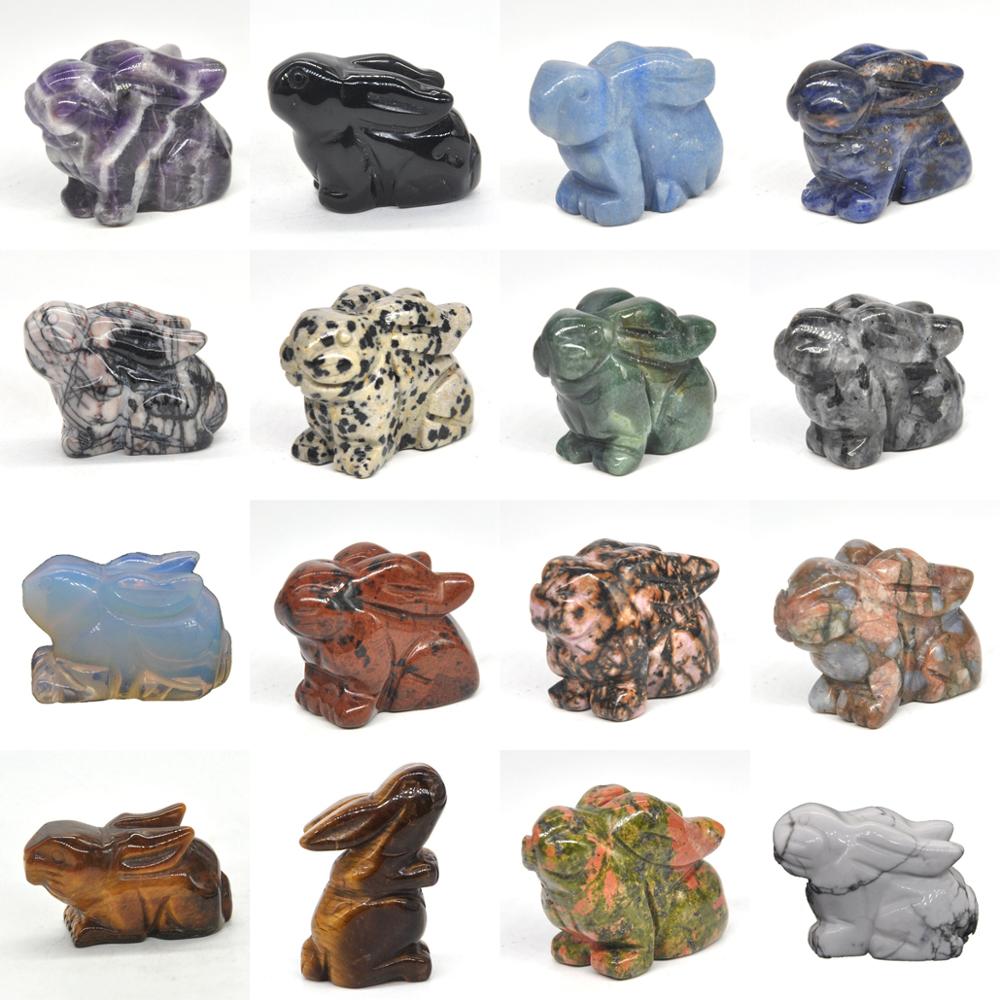 1.5" Rabbit Statue Natural Gemstone Room Decoration Healing Crystal Animals Figurines Reiki Carved Stones Wholesale