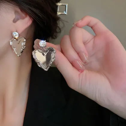 Korean Silver Heart Zircon Stud Earrings 2022 Trend