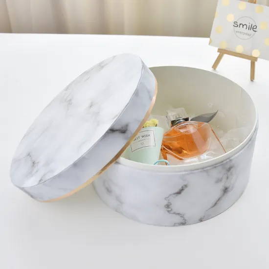 Custom Round Hat Marble Flower Cylinder Paper Box