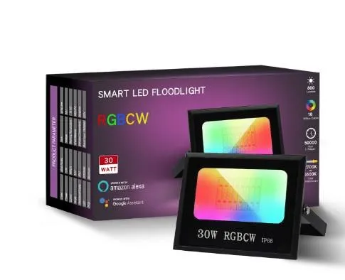 Smart RGB LED Flood Light with App Control and Tuya Integration: 30W to 50W Indoor & Outdoor Lighting Solution