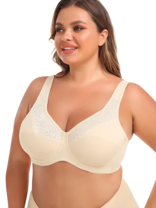 Women's Plus Size Solid Color Lace Comfort Bra with Full Coverage and Push-Up