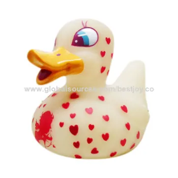 Rubber Plastic Duck Toy with Heart Shape Spots, for Valentine Gifts