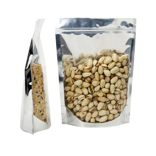 OEM Aluminum Foil Silver Snack Nut Dried Food Package Bag with Window