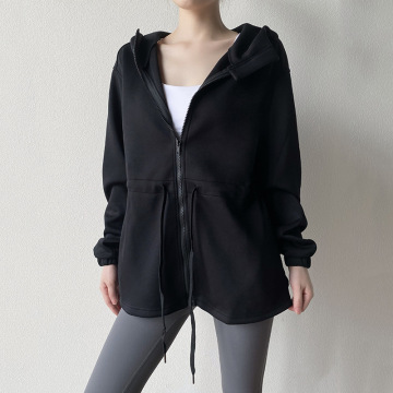 Women's Autumn Winter Hooded Waist Cinch Quick Drying Yoga Jacket