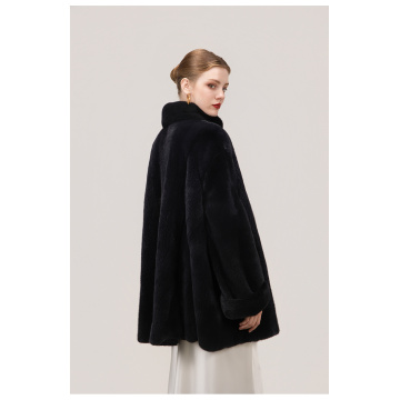 KC Fur Velvet Stand Collar Loose Young Mink Coat