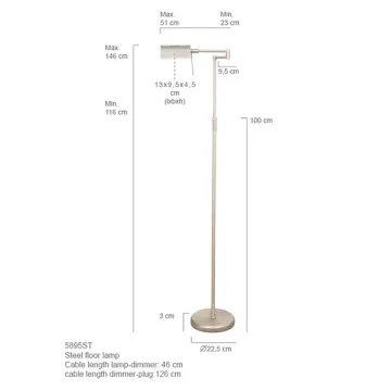 Swing Arm Floor lamp for Living Room in Brushed Steel