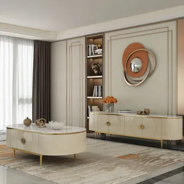 Modern Light Luxury Living Room Set: Rock Board Storage Cabinet & TV Table Combination