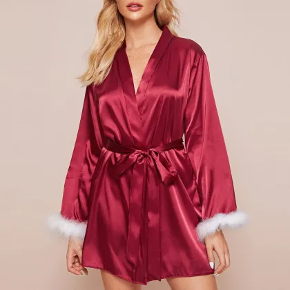 Women's Solid Pink Silk Pajama Set with Robe and Satin Underwear