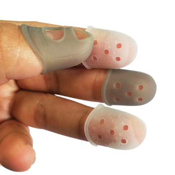 Sponge Silicone Rubber Finger Tips Protectors for Typing and Guitar Playing" 

However, to closely follow your instruction of deriving it directly from the given phrase, a more direct title would be:

"Silicone Rubber Finger Tips Protectors Cots Caps for 