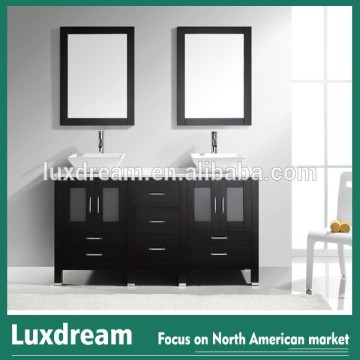 Double Ceramic Sinks Bathroom Vanity with Solid Wood Legs