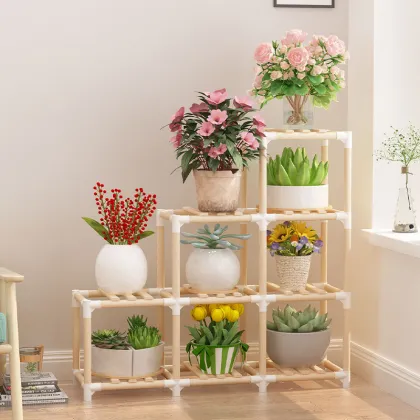 Wooden Home Garden Foldable Flower Pots Stand Shelving