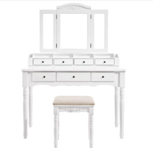Beau White Solid Wood Dressing Table With Mirror