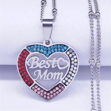 Yiwu Aceon Stainless Steel Personalized Mom Heart Crystal Pendant