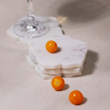 Bloom Floral Natural White Marble Coaster Set of 4