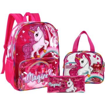Transparent Red School Backpack Set - PVC Jelly Clear 3pcs Unicorn Beach Stadium Approved