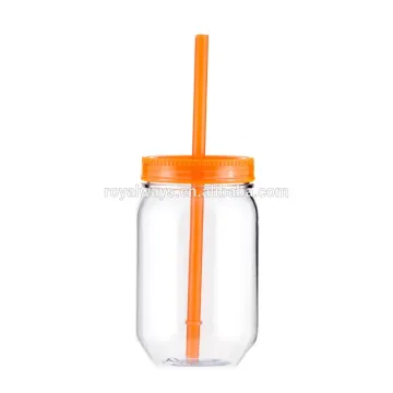 16oz single walll insulated plastic mason jar shot glass mug with straw