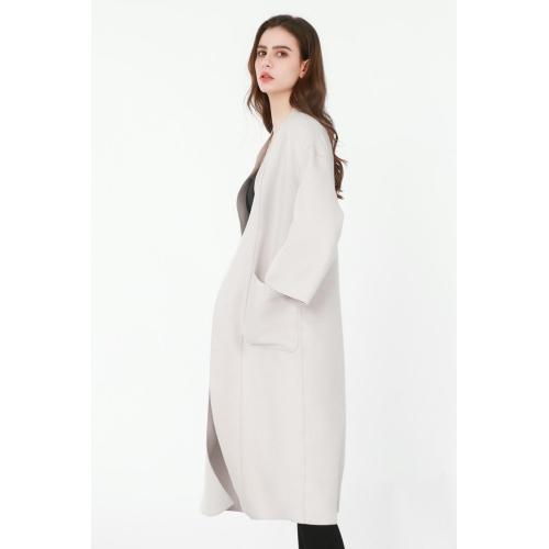 Three-quarter Sleeves Cardigan-style Woolen Coat