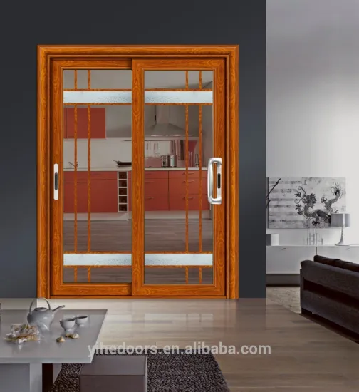 aluminum frame half glass swing door in kitchen