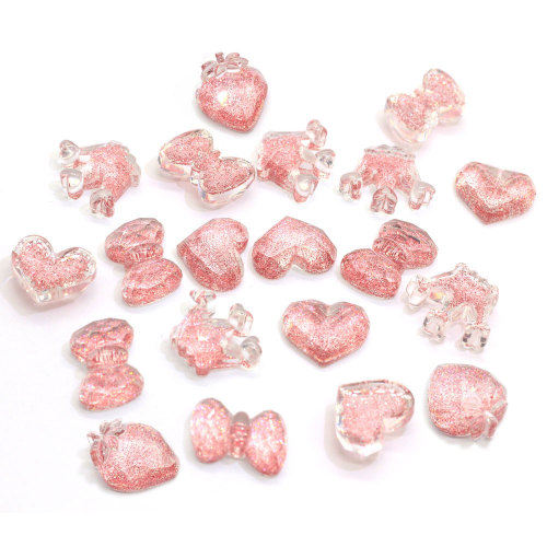 Neueste Pink Glitter Crown Resin Bowtie Flatback Herz Resin Cabochons Telefonabdeckung Schmuck Craft Charms