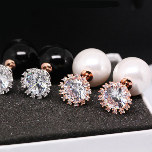 Zircon Crown vỏ bông tai ngọc trai hai mặt vàng bông tai ngọc trai