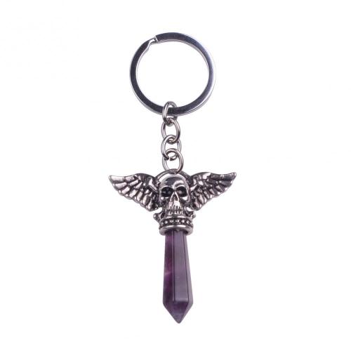 Hot Gemstone Hexagon Prism phoenix Alloy Lapis Lazuli Stone Pendant Key Chain