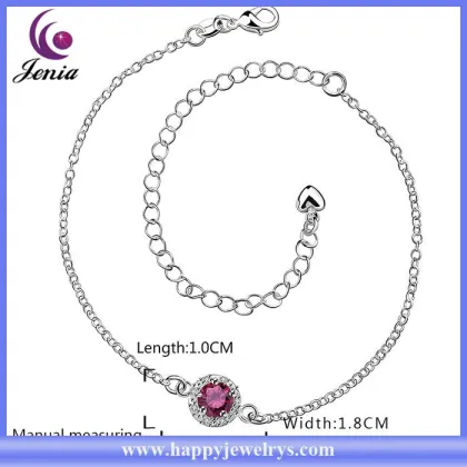 Fashion jewelry anklet 925 silver plated purple zircon pure silver anklet jewelry (CA038-A)