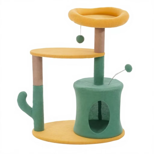 Modern Luxury Heavy Duty Cat Tree Tower Solid Wood Faux Fur Scratching Post for Large Cats Indoor Climbing Playground Reinforced