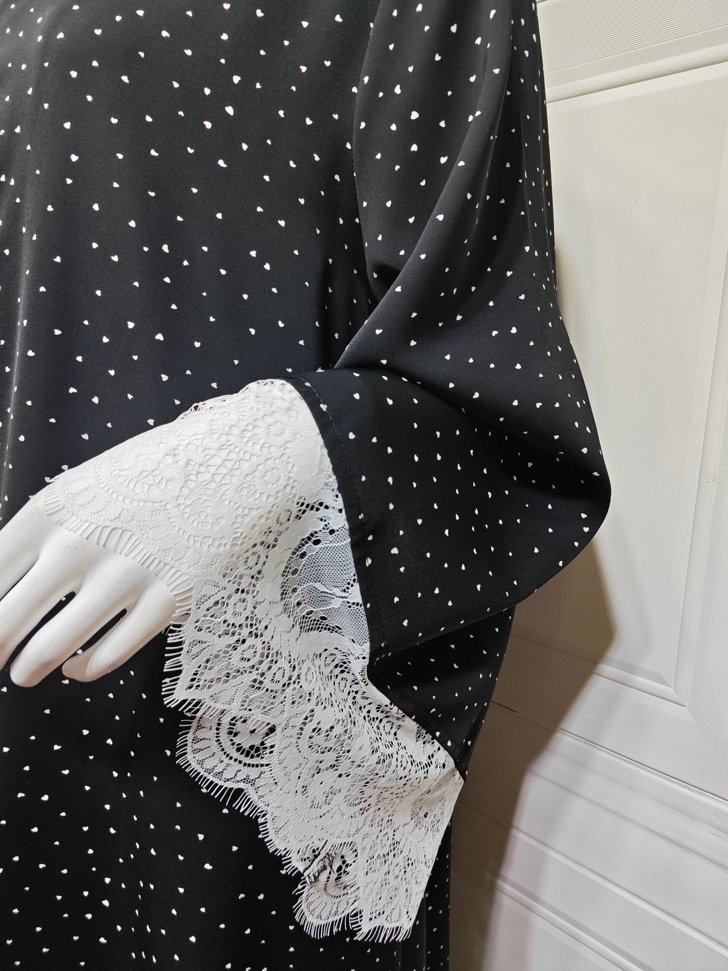 Fashion Polka Dot Black Abaya Hijab Set MQ259 (6)