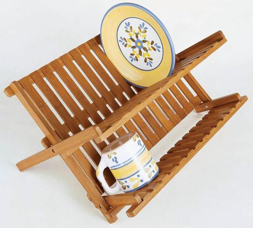 Eco-friendly Bamboo Scissor Style Folding Dish Plate Rack Flatware Holder