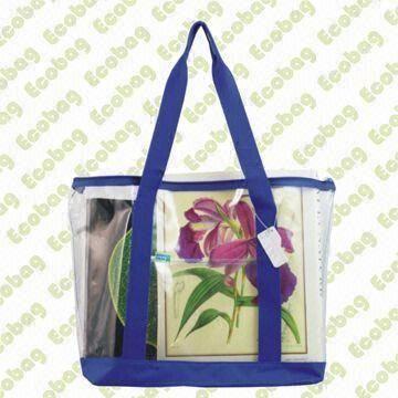 Clear Zipper Tote with Color Trim and Bottom, Cosmetic Bag, Beach Bag