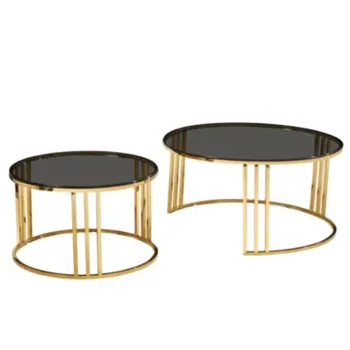 Customizable Gold and Stainless Steel Luxury Coffee Table Set with Round Glass Top: High Fashion Modern Design