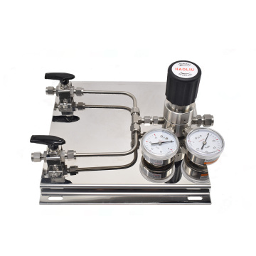 Two-Cylinder Manual Gas Control Panel with Pressure Regulator and Gauges - High Pressure Stainless Steel