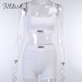 FSDA Summer Ribber Women Set White Spaghetti Strap Crop Top And Mini Biker Shorts Embroidery Two Piece Sets Sexy Outfit Party