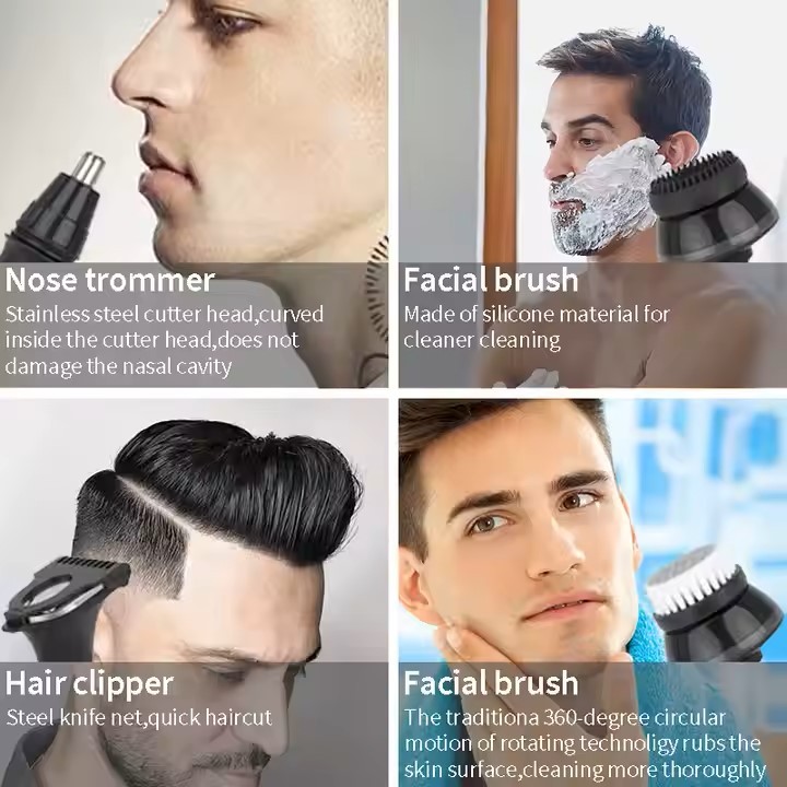 C&C Portable 5 Heads Mens Bald Nose Barber Hair Razor Rechargeable 5In1 Mini Waterproof Cordless Electric Beard Shavers for Men