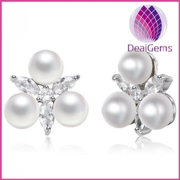 Triangle 6mm freshwater pearl sterling silver earrings