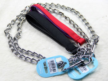 Dog Leash with PU Leather Handle and Stainless Chain Lead