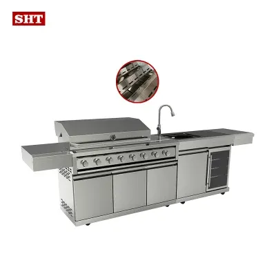 Camping Barbecue Stainless Steel Outdoor Island Gas BBQ Cabinet Grill with Rotisserie