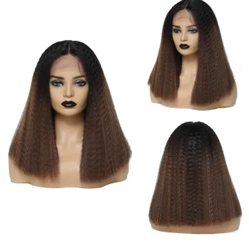 X-TRESS Malachite Green Wig Middle Part Lace Front Wigs Dark Roots Kinky Straight Ombre Synthetic Lace Wig