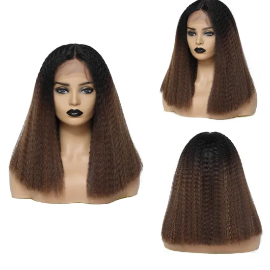 X-TRESS Malachite Green Wig Middle Part Lace Front Wigs Dark Roots Kinky Straight Ombre Synthetic Lace Wig