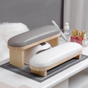 Russian Manicure Nail Tool: PU Leather Soft High-Density Sponge Nail Hand Rest Cushion with Solid Wood Bracket